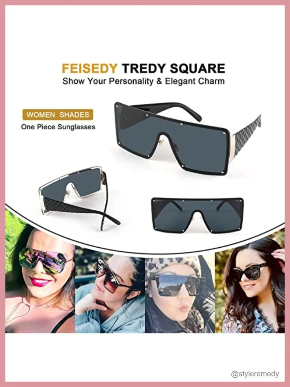 Oversized Square Shield Sunglasses UV400 One Piece Frameless